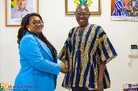 Dr Apaak, exchanging pleasantries wit the UK Trade Envoy to Ghana, Bellavia Janet Ribeiro-Addy (MP)