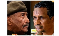 Sudan's warring generals, army chief Abdel Fattah al-Burhan (L) and  General Mohamed Hamdan Daglo