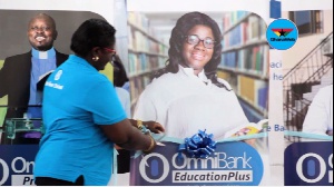 Head of Corporate Banking at OmniBank, Ann-Marie Appiah launching the HCS Pack