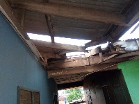 A ripped off roof after the rainstorm at Bole