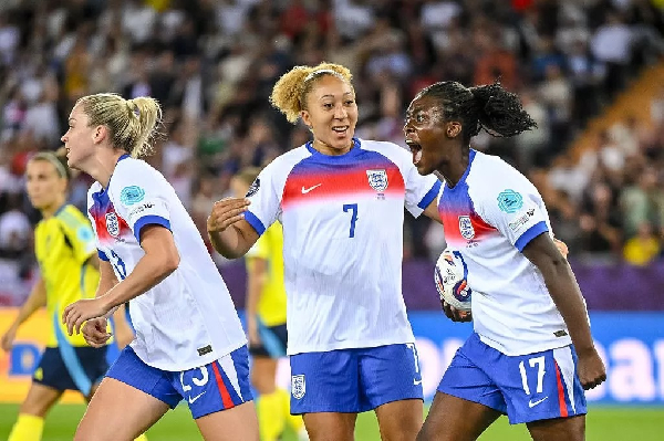 Michelle Ayemang (R) celebrating her goal against Sweden