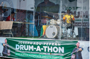 Joseph Adu-Peprah's ongoing daring attempt to break the Guinness World Record for longest drumming b
