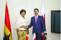 Qatar's Minister of Foreign Affairs Secretary General HE shakes hand with Shirley Ayorkor Botchway