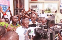 Nana B speaking to the media after unveiling his manifesto for the NPP youth wing