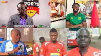 A grid photo of five footballers to play for both Hearts and Kotoko