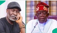 Nigerian actor Stanley Amadi (L) has been accused of plotting a coup against President Tinubu (R)