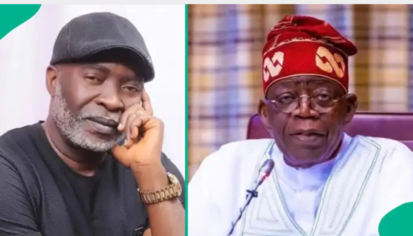 Nigerian actor Stanley Amadi (L) has been accused of plotting a coup against President Tinubu (R)