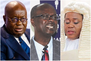(L to R) Nana Addo Dankwa Akufo-Addo, Prof Stephen Kwaku Asare (Azar) and Justice Gertrude Torkornoo