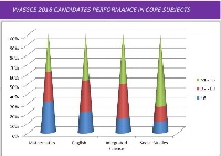 Graphical statistics showing the performance of the students in core subjects