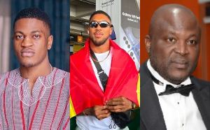 L-R: Sharaf Mahama, Anthony Joshua and Ibrahim Mahama attended the 'Battle of the Beasts' event