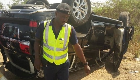 The vehicle which was part of the convoy journeying to Tamale somersaulted
