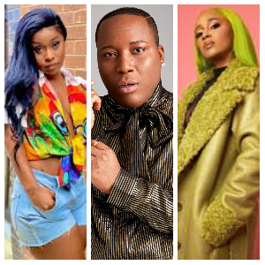 Ghanaian entertainment personalities, (L) Efia Odo, (M) Charlie Dior (R) Sister Derby