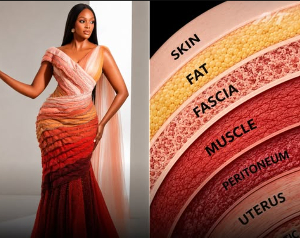 Elle Muhoza’s custom look was inspired by the seven layers of a C-section