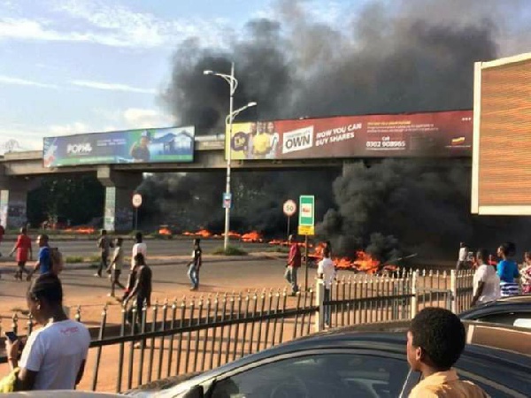 Car tyres were burnt on the highway as a sign of anger to draw government's attention to the carnage