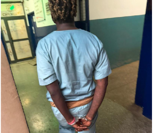 The musician (R) seen handcuffed and interacting with police officers