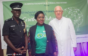 Founder, Baisiwa Dowuona-Hammond (M), Rev Father Campbell (R) and Police Commissioner, Dr Dampare