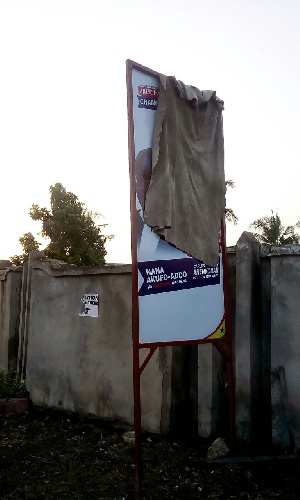 The signboard of Carlos Ahenkorah and AKufo-Addo at Ibaadu Rahman Islamic school B polling station.