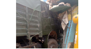 The UPDF truck that swerved off Kampala-Bombo road and rammed into a building in Kagoma