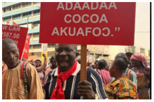 A photo of some of the cocoa farmers protesting
