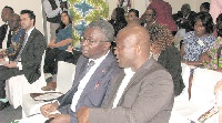 Mohammed Adjei Sowah (right) interacting with Prof. Kwabena Frimpong-Boateng at the C40 Forum