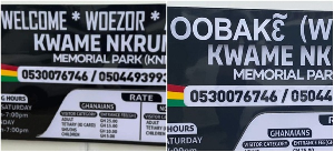 Before and after signage at the Kwame Nkrumah Mausoleum