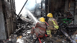 Fire Personnel Dousing Fire At The Scene