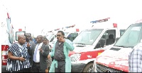 Minister for Health, Kwaku Agyemang-Manu inspecting facilities in an ambulance at the Burma Camp
