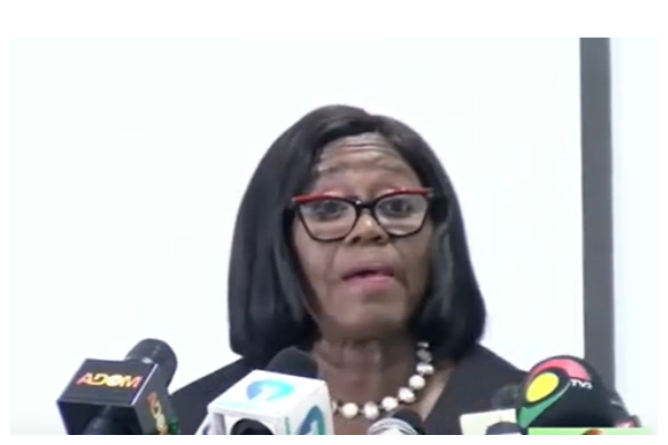 Gertrude Torkornoo addressing the press