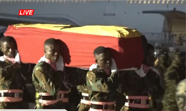 Christian Atsu's coffin carried by the soldiers