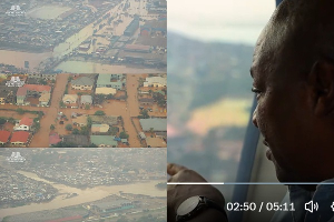 Screenshots from a video of President Mahama's inspection of flood-hit areas