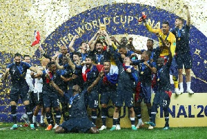 France players celebrating lifting the glamorous trophy