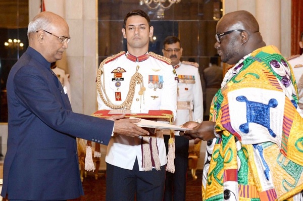 Ghana's High Commissioner to India being received by President Kovind