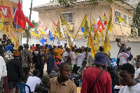 Demonstrators take part in a protest in Kinshasa
