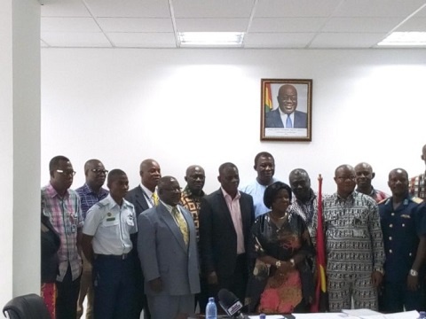 Aviation Minister Ms. Cecilia Dapaah with members of the committee