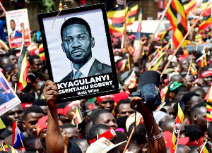 Supporters of Ugandan Presidential candidate Robert Kyagulanyi, also known as Bobi Wine