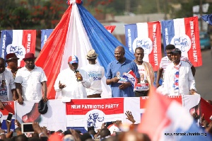 Nana Akufo-Addo with other NPP members addressing electorates during a campaign