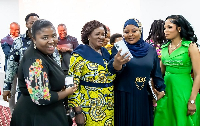 Prof Naana Jane Opoku-Agyemang in a group photo with some female journalists