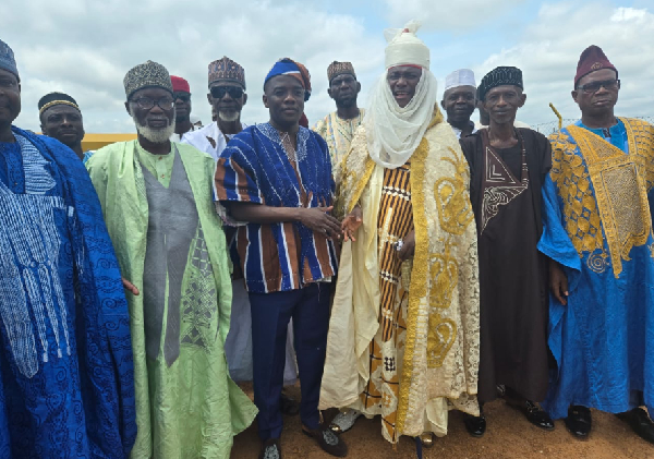 Bekwai MP [in smock] with Sarinki Zongo (Zongo Chief) and council of zongo chiefs