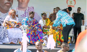 James Gunu, the Volta regional minister exchanging pleasantries with chiefs
