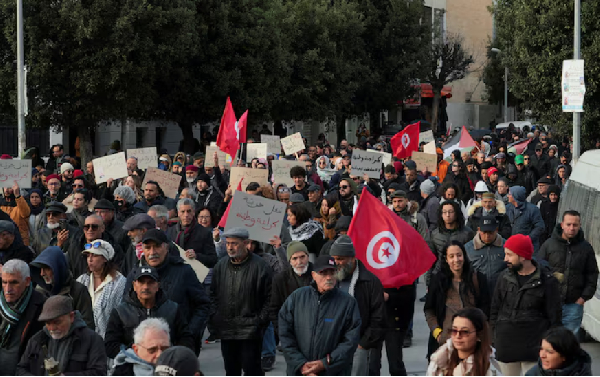 Activists and political opponents protest against Tunisian President Kais Saied