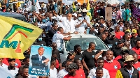 Businessman and opposition leader Moise Katumbi (C) waves to supporters in Kinshasa  PHOTO | AFP