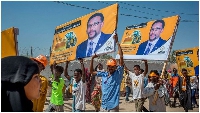 Supporters hold banners of candidates during past campaigns in Somaliland