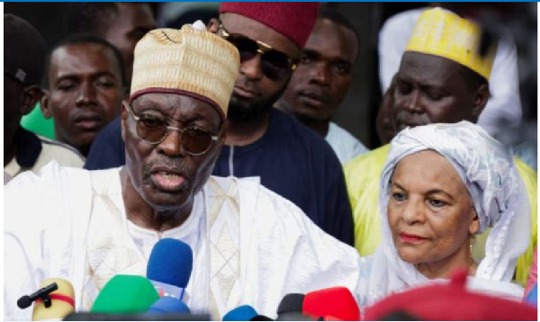 Issa Tchiroma Bakary of the Cameroon National Salvation Front speaks to the media