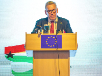 EU Ambassador to Ghana, H.E. Rune Skinnebach speaking at the event