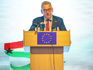 EU Ambassador to Ghana, H.E. Rune Skinnebach speaking at the event