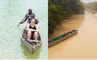 The before and after photo of the River Ankobra due to galamsey activities