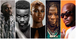 From L to R:Black Sherif, Sarkodie, Cina Soul, Stonebwoy and King Promise are Ghanaian singers