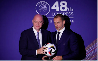 FIFA chief, Gianni Infantino (L) with UEFA prez Aleksander Ceferin (R)
