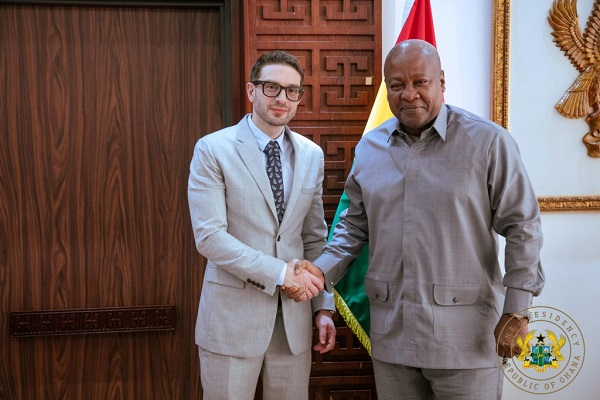 US billionaire investor Alex Soros (Left) met President John Mahama at the Jubilee House