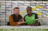 Dwamena (right) was on target for his new club